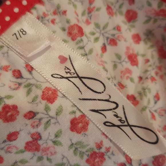 Red & white floral-ruffle print 2 PC Matching Set Girl's Size 7-8 - Picture 5 of 9